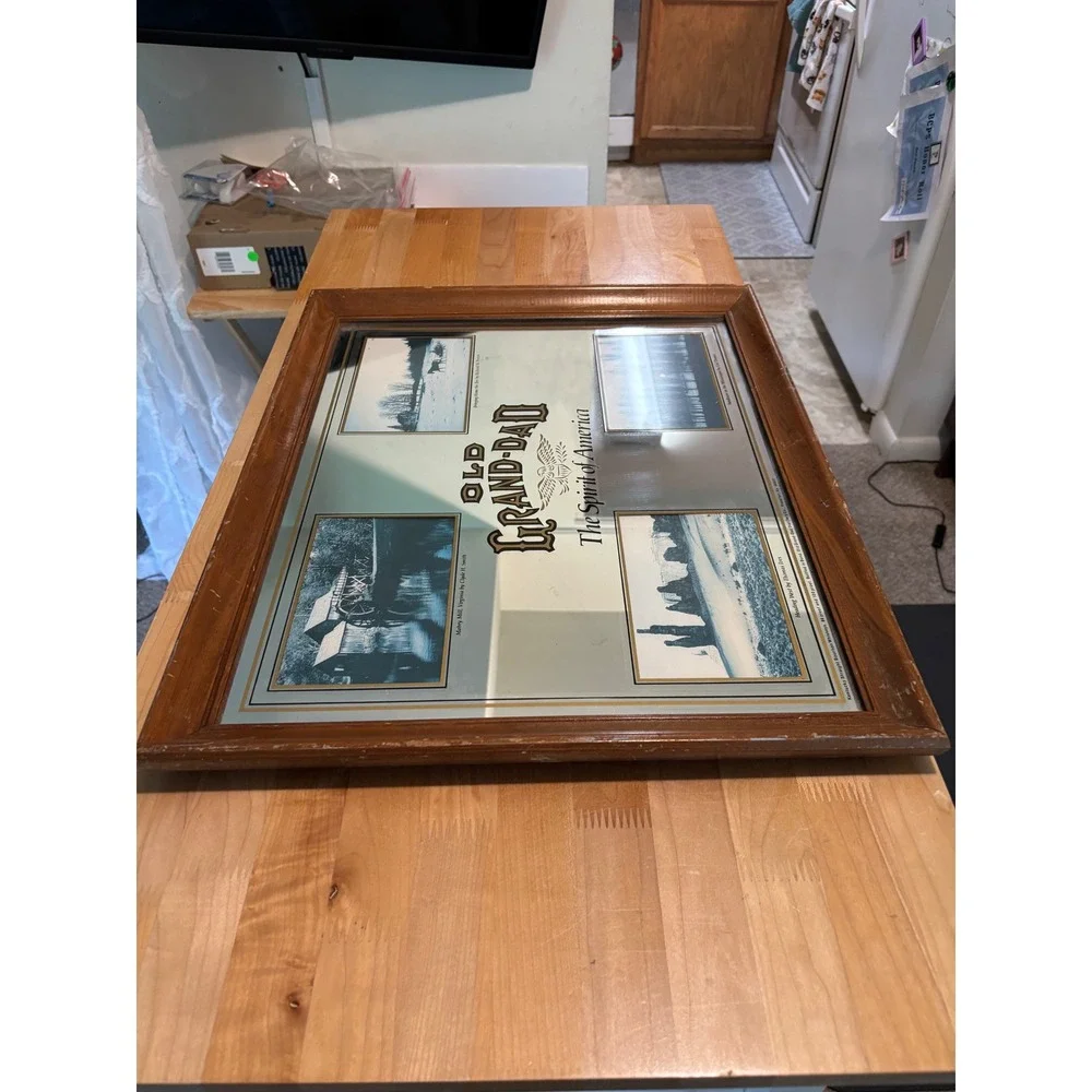Vintage Old Grand-Dad Bourbon Bar Mirror Spirit of America Wood Frame Rare